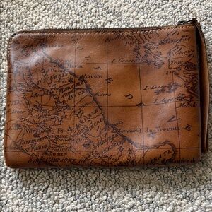 Patricia Nash Brown Map-Print Leather Travel Pouch